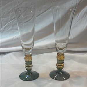 Elegant Glass Champagne Flutes with Colorful Stems